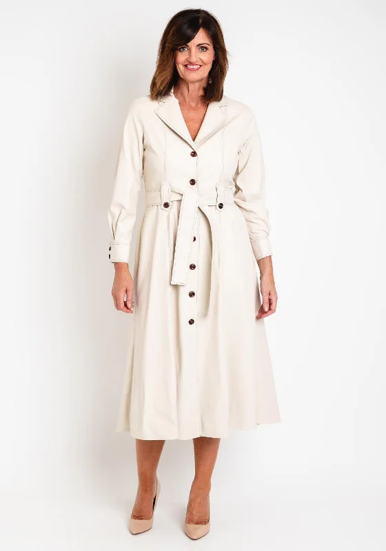 Camelot PU Trench Style Midi Dress, Stone