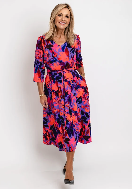 Coco Doll Judy Floral Print Midi Dress, Purple