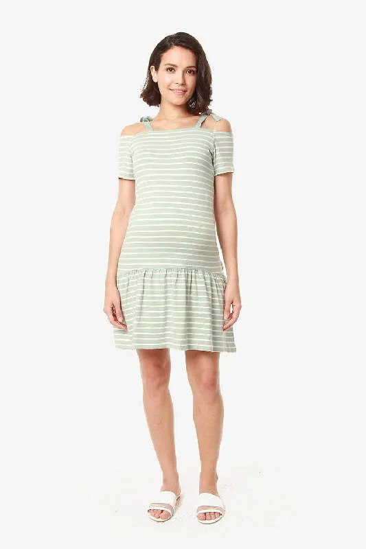 Drop Sleeves Candra Mint Stripe Nursing Dress