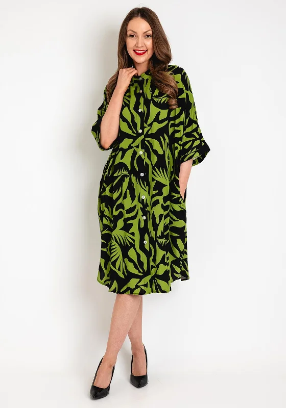 Natalia Collection One Size Tropical Print Midi Dress, Kiwi Green