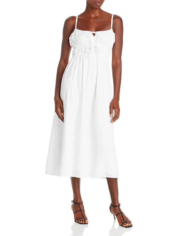 Francesca Womens Linen Calf Midi Dress