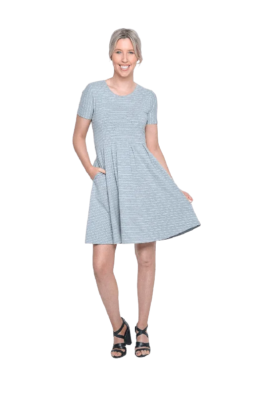 KAITLYN BREASTFEEDING DRESS WHITE & GREY STRIPE