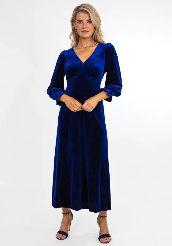 Kate & Pippa Streasa Velvet A-line Midi Dress, Navy