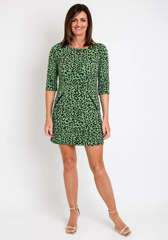 Serafina Collection Shift Leopard Print Mini Dress, Green