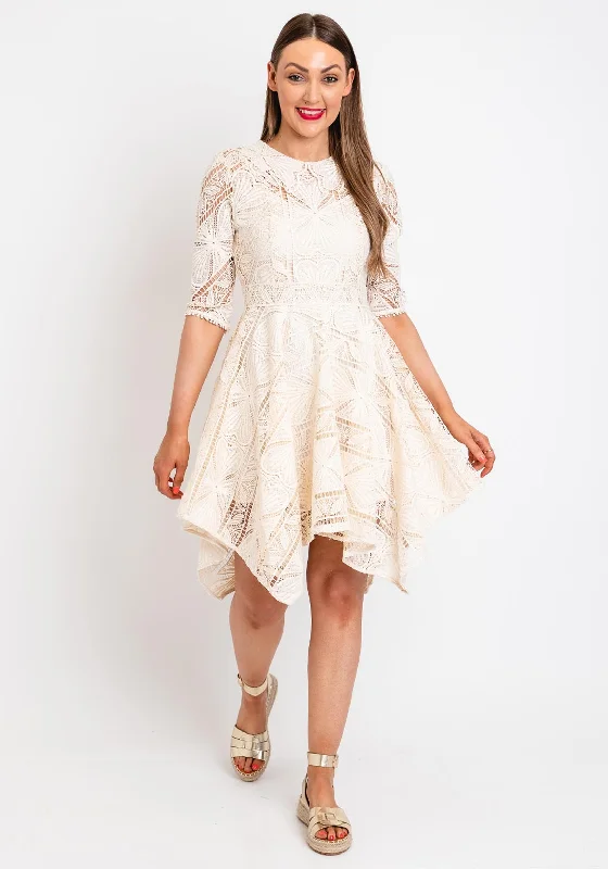 The Sofia Collection Crochet Collar A-Line Mini Dress, Cream