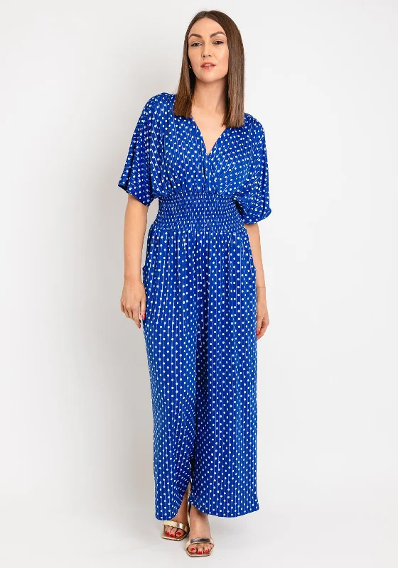 Serafina Collection One Size Polka Dot Wide Leg Jumpsuit, Royal