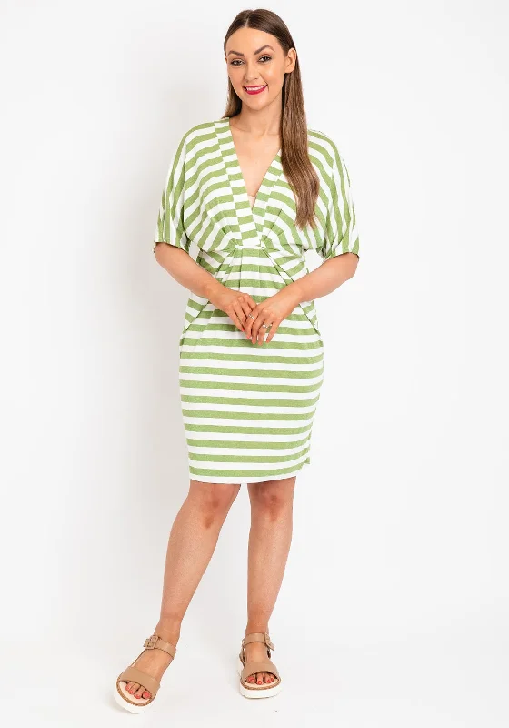 Serafina Collection One Size Shimmer Stripe Mini Dress, Green