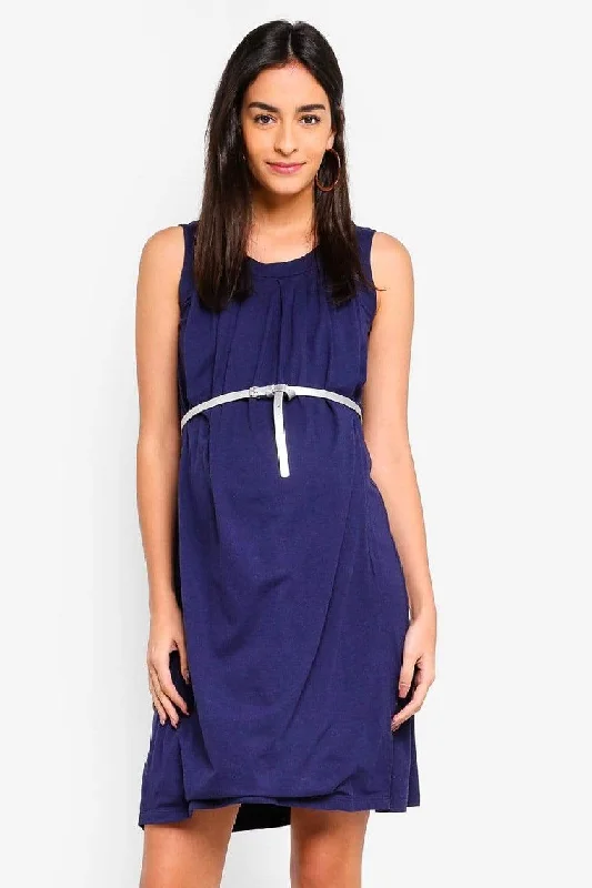 Live Pleat Bamboo Cotton Sleeveless Nursing Dress Navy