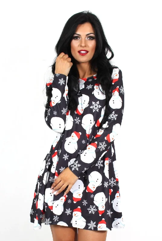 Noelle Navy Snowman Swing Dress