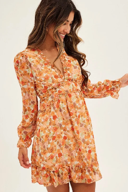 Print Mini Dress Long Sleeve