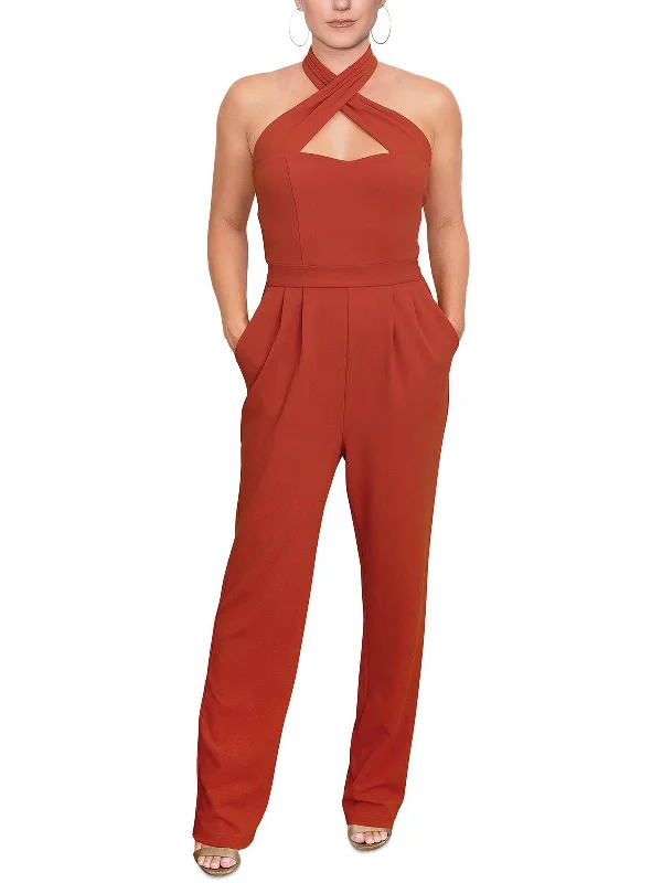 Roxie Womens Halter Open Back Jumpsuit