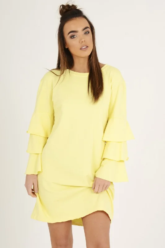 Yellow Frilled Sleeve Swing Dress - Aaria