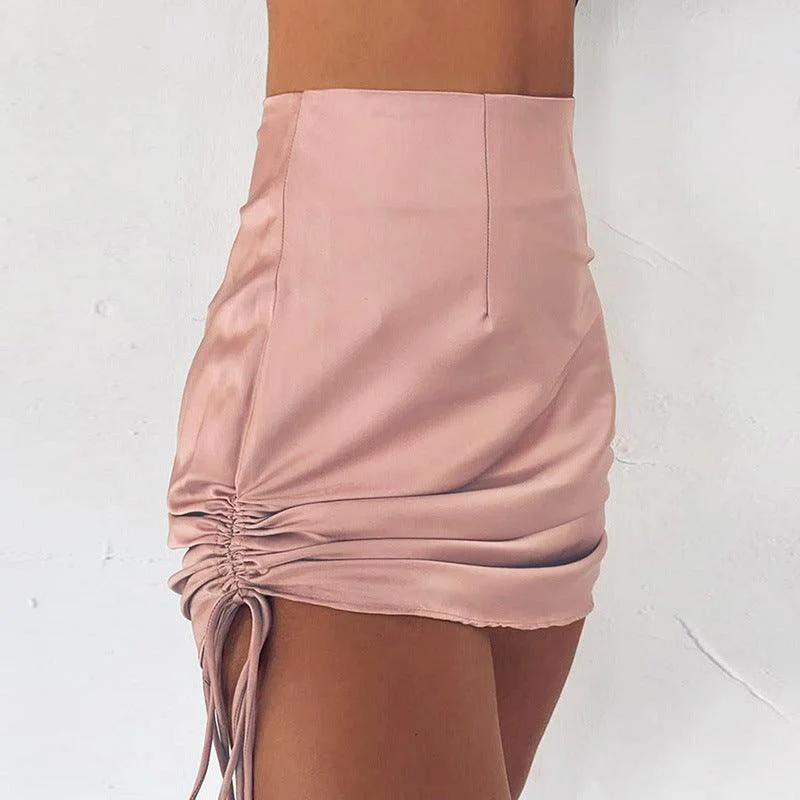 KittenAlarm - Aubree Drawstring Satin Skirt