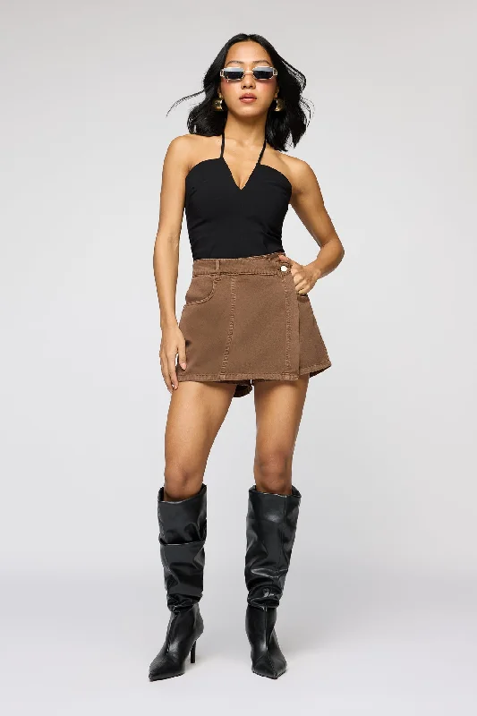 Pecan Brown Asymmetric Skorts