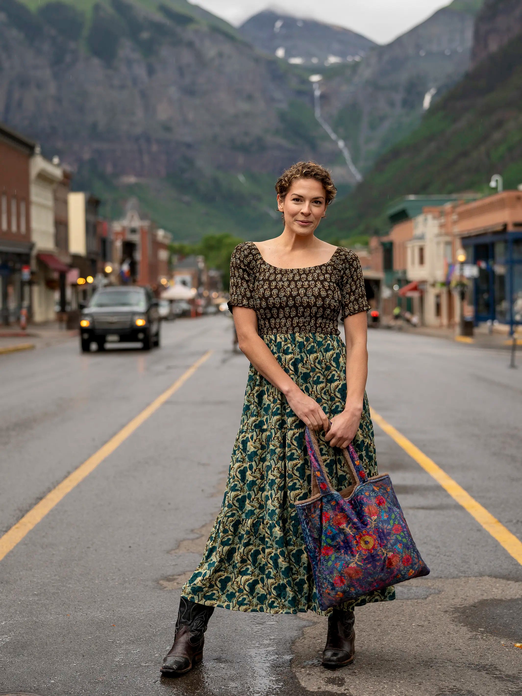 Daisy Tiered Maxi Dress - Teal Dark Brown Mixed Floral