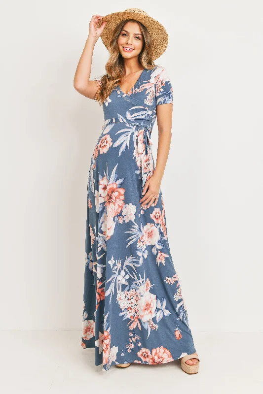 Floral Ity Jersey Maternity/Nursing Maxi Dress