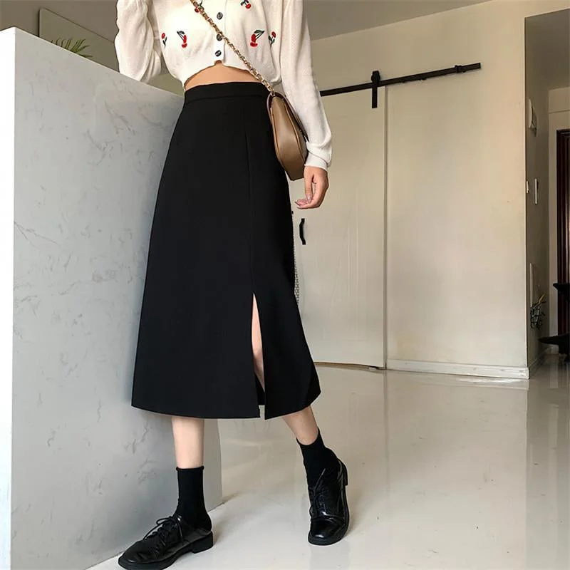 KittenAlarm - High Waist A-Line Split Long Skirts