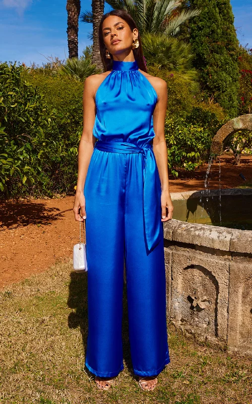 Jovina Halterneck Jumpsuit in Cobalt Blue