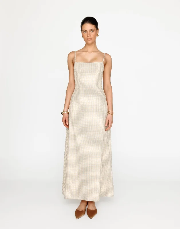 Mckenna Maxi Dress (Beige Gingham)