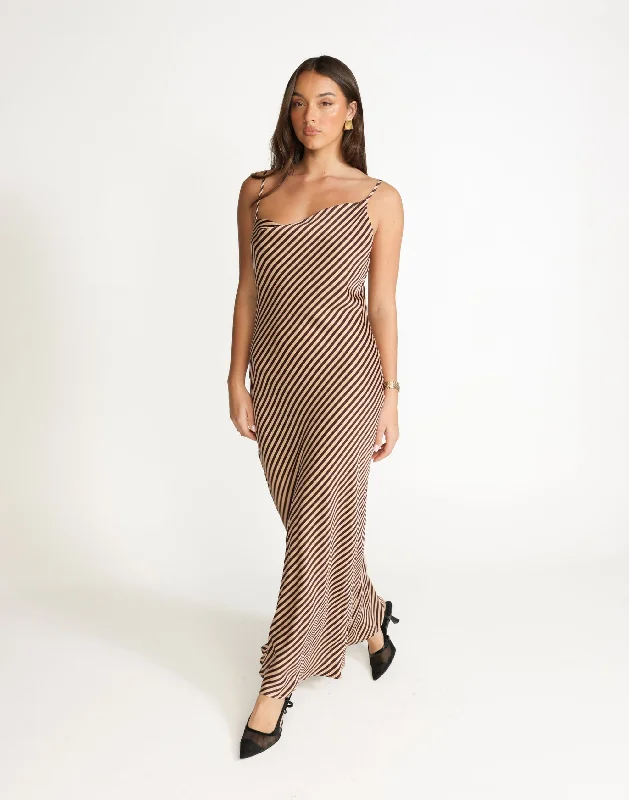 Nigella Maxi Dress (Caramel Pinstripe)