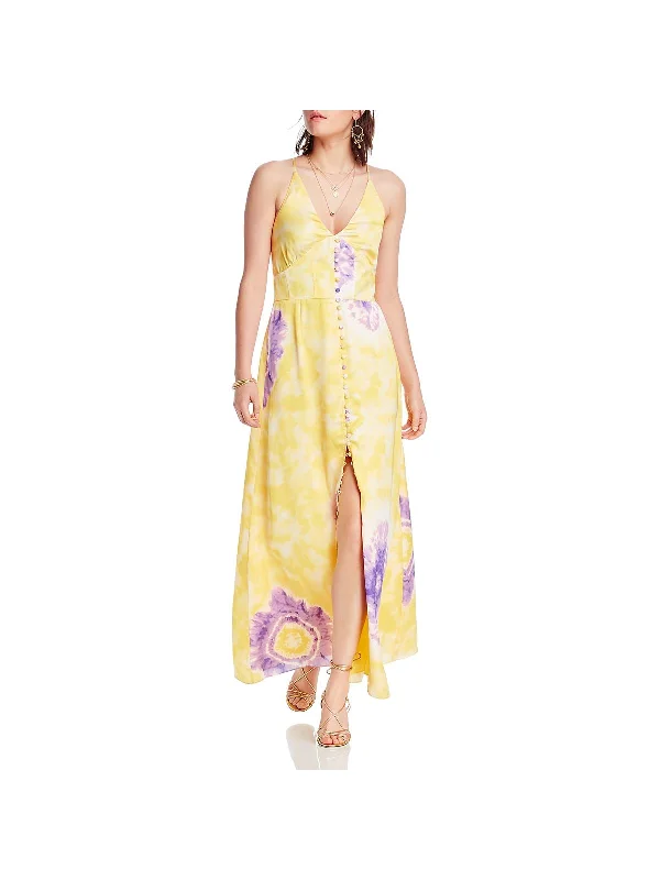 Noelle Womens V Neck Printed Maxi Dress