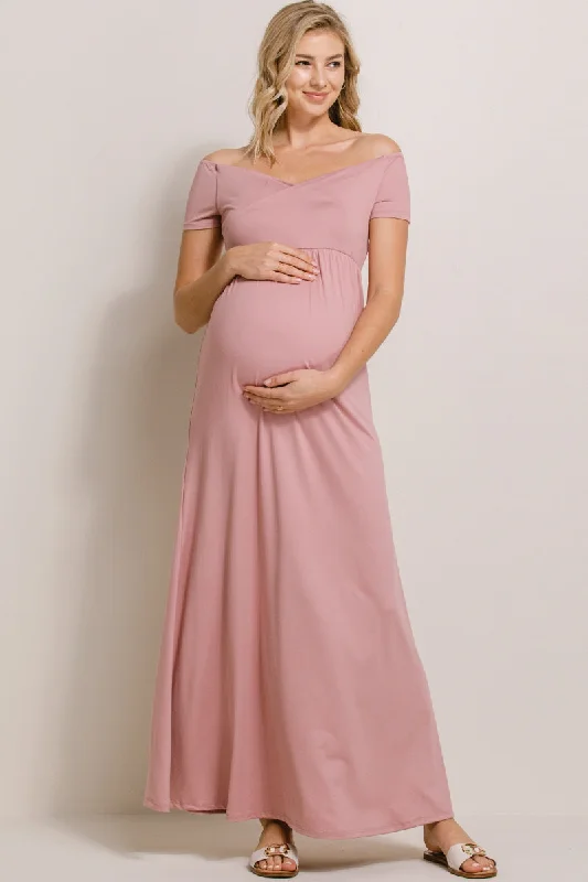 Off Shoulder Surplice Maternity Maxi Dress