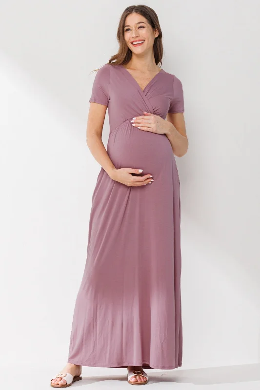 Surplice Short Sleeve Maternity Maxi Dress