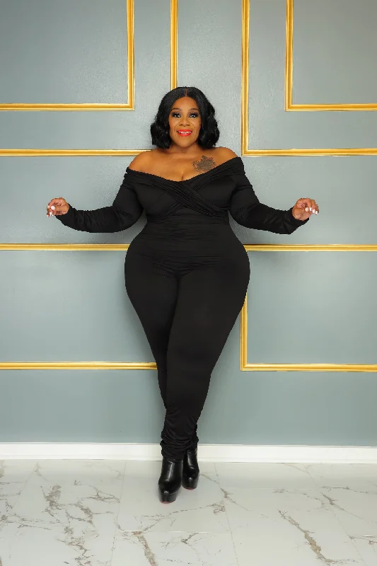 Black Off Shoulder Catsuit