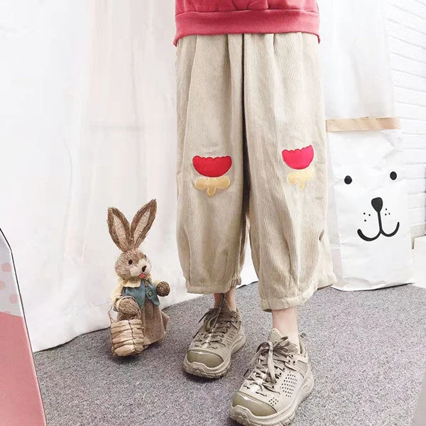 Japanese flower corduroy pants yv42728