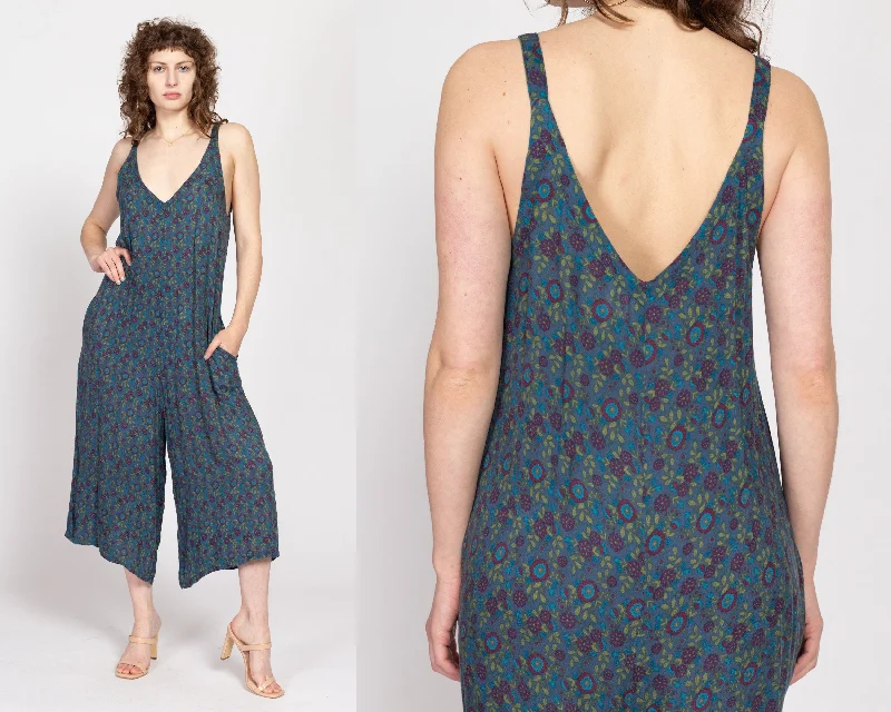 Large Vintage Blue Floral Loungewear Jumpsuit