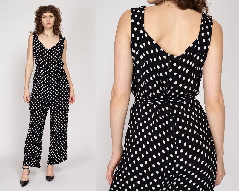 Lrg-XL 90s Black & White Polka Dot Jumpsuit