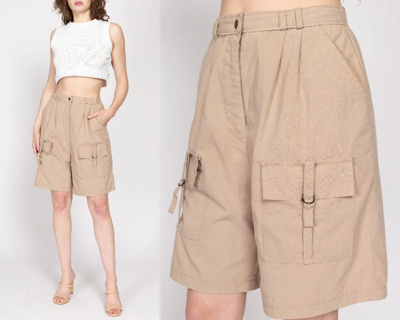 Medium 80s Khaki Pleated Cargo Shorts 28"