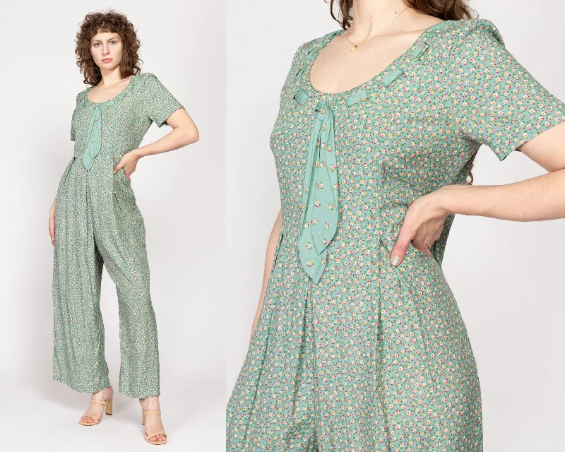 Medium 90s Sage Green Ditsy Floral Jumpsuit