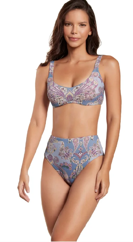 Paisley Scoop Top High Waist Bikini Set