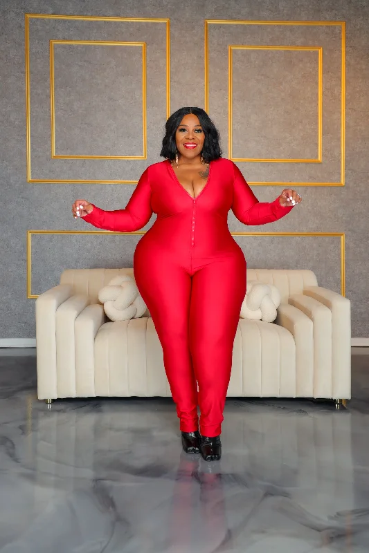 Red Keyona Zipper Disco Catsuit