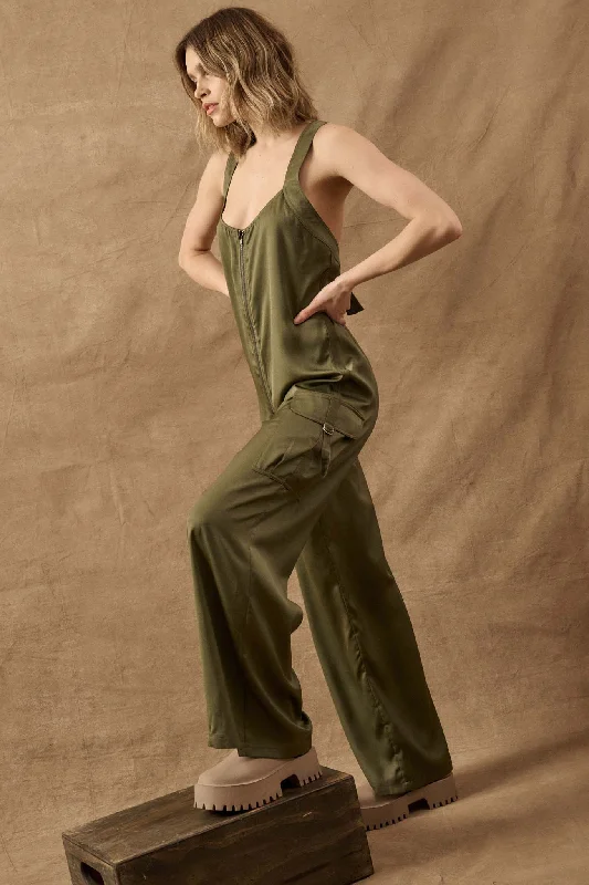 Simple Life Matte Satin Cargo Overall Jumpsuit