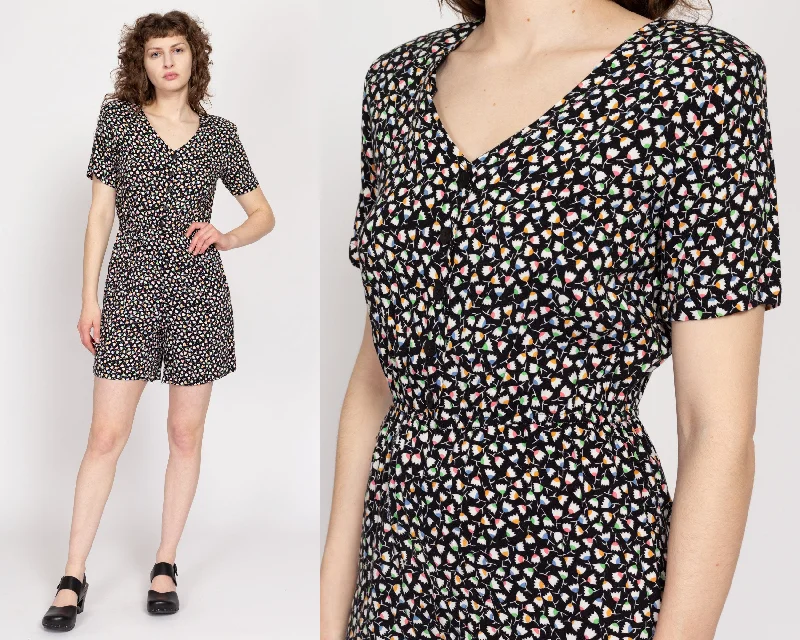 Small 90s Black Tulip Floral Romper