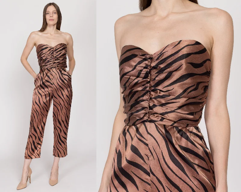 Small 90s Tiger Stripe Satin Strapless Jumpsuit