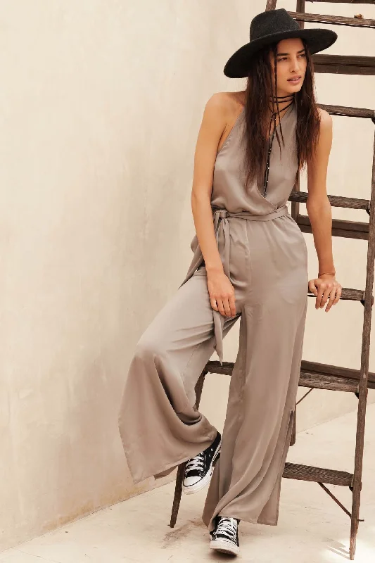 Style Icon Satin Belted Wide-Leg Halter Jumpsuit