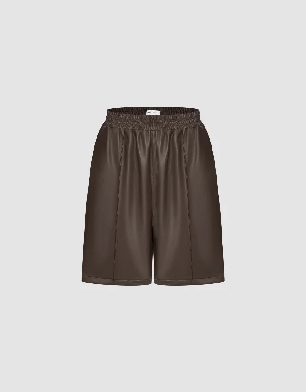 Vegan Leather Elastic Waist Shorts