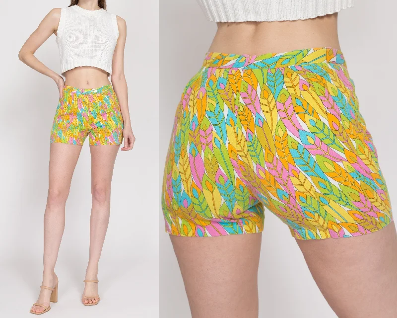 XS 70s Boho Psychedelic Leaf Print Shorts