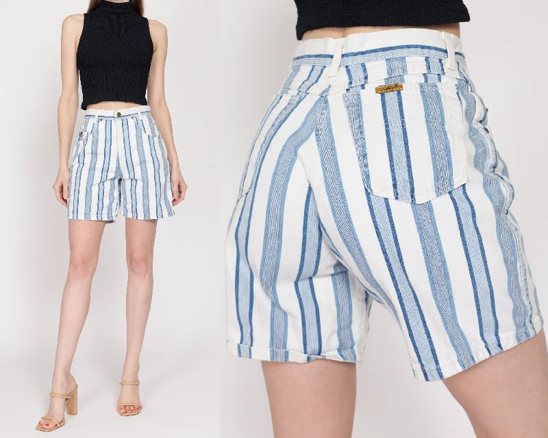 XS 80s Blue & White Striped Jean Shorts 25.5"