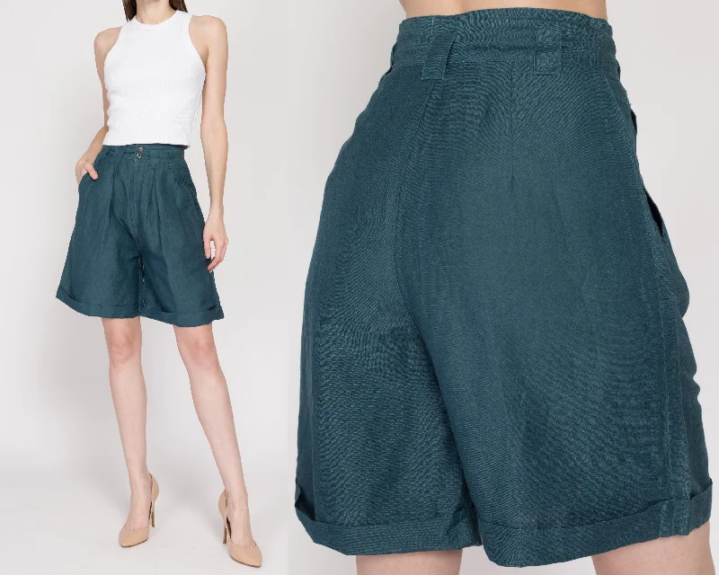 XS 80s Dark Teal Pleated Wide Leg Shorts 25"