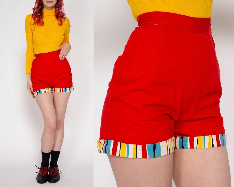 XXS 60s Red Striped Trim Rockabilly Shorts 21"