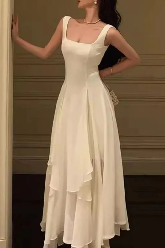 A Line Square Neck Prom Dress, Ankle Length Elegant Evening Gown gh2737