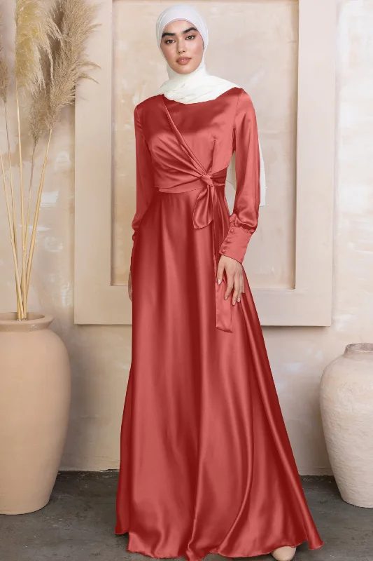 Coral Diana Side Knot Satin Gown