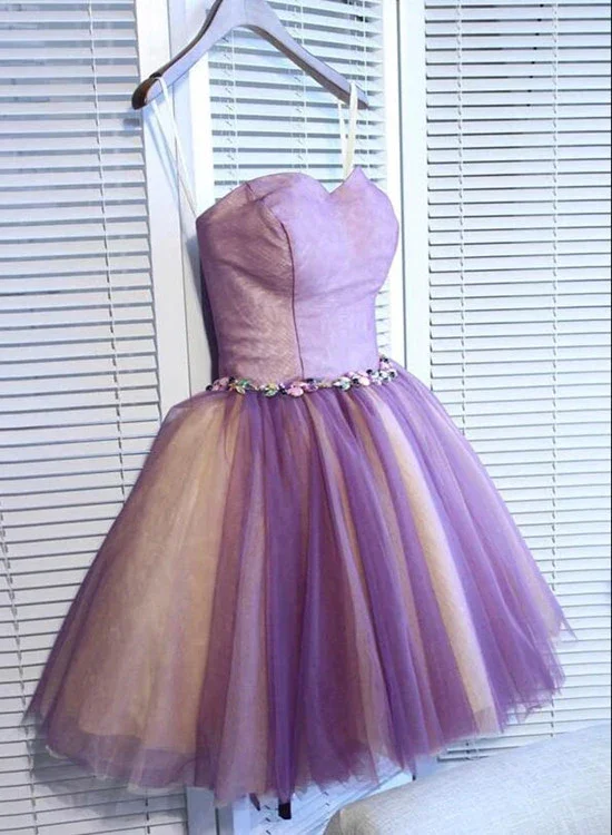 Cute Purple Sweetheart Tulle Pretty Homecoming Dresses, Short Prom Dress gh410