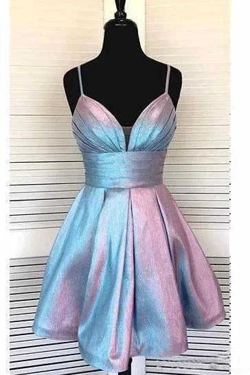 Cute Spaghetti Straps V Neck Short Homecoming Dresses Backless Short Prom Dresses  gh1745