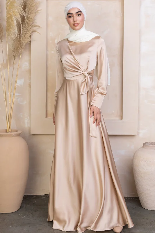 Tan Diana Side Knot Satin Gown