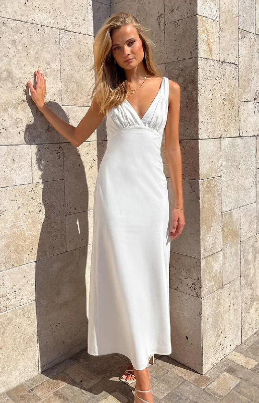 Verlaine White Linen Blend Maxi Dress